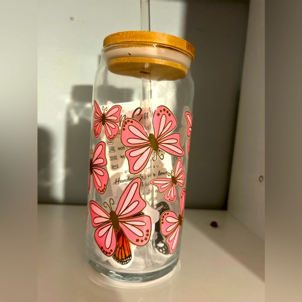 20 oz NEW Handmade Glass Cup With Wooden Lid